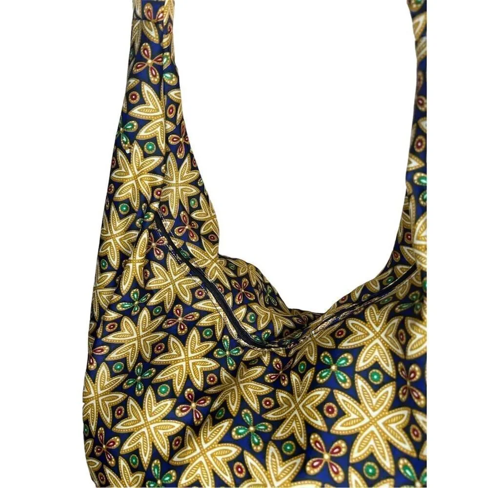 Handmade Block Printed Shoulder Bag with Zip Pocket Multicolor boho Uganda